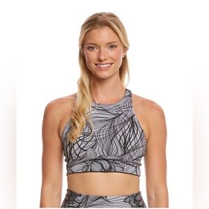 Beyond Yoga Black and Gray High Neck Printed Crop Top
